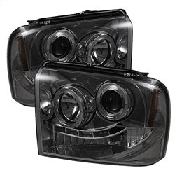 Spyder Signature Ford F-250 Super Duty/F-350 Super Duty/F-450 Super Duty 05-07 Uses T10 LED Ultra White LED Bulb Halo LED Projector Headlights Smoke
