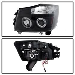 Spyder Signature Nissan Armada/Armada (Pathfinder)/Titan 05-07 Low Beam Bulb Included Halo LED Projector Headlights High Beam Uses Stock Bulb Black