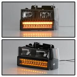 xTune 94-98 Chevy C/K C/10 1500/2500/3500/92-99 Tahoe/92-99 Suburban/94-98 Silverado/92-94 Blazer Full Size Corner/LED Bumper Headlights - Black