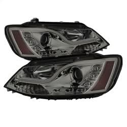 Spyder Volkswagen Jetta 11-14 Projector Headlights - Halogen Model Only - Light Tube DRL - Smoke