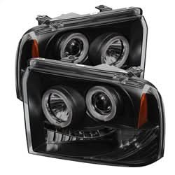 Spyder Signature Ford F-250 Super Duty/F-350 Super Duty/F-450 Super Duty 05-07 Replaceable LEDs Halo LED Projector Headlights High H1/Low H1 Included Black Smoke