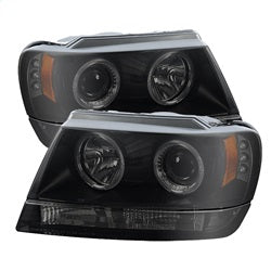 Spyder Signature Jeep Grand Cherokee 99-04 Replaceable LEDs Halo LED Projector Headlights High 9005/Low 9006 Not Included Black Smoke