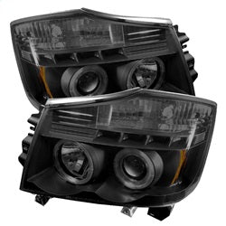 Spyder Signature Nissan Armada/Armada (Pathfinder)/Titan 05-07 Replaceable LEDs Halo LED Projector Headlights High H1/Low H1 Included Black Smoke