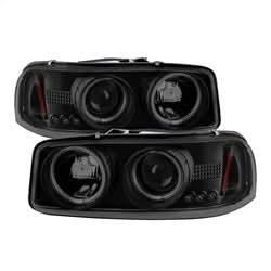 Spyder Signature GMC Sierra 1500/Sierra 1500 HD/Sierra 2500/Sierra 2500 HD/Sierra 3500/Yukon/Yukon XL 1500 99-07 Replaceable LEDs CCFL Halo LED Projector Headlights High 9005 Not Included Low 9006 Included