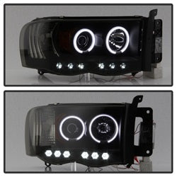 Spyder Signature Dodge Ram 1500/Ram 2500/Ram 3500 02-05 Replaceable LEDs CCFL Halo LED Projector Headlights High H1/Low H1 Included Black Smoke