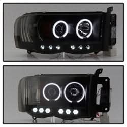 Spyder Signature Dodge Ram 1500/Ram 2500/Ram 3500 02-05 Replaceable LEDs CCFL Halo LED Projector Headlights High H1/Low H1 Included Black Smoke