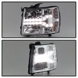 Spyder Signature Chevrolet Silverado 1500/Silverado 2500 HD/Silverado 3500 HD 07-13 Version 2 DRL LED Projector Headlights Chrome