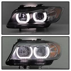 Spyder BMW E90 3-Series 06-08 4DR Version 2 Projector Headlights - HID model Non AFS Only - Light Bar DRL - Black