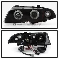 Spyder Signature BMW 320i/323i/325i/325xi/328i/330i/330xi 01 Amber Reflector Halo LED Projector Headlights Black Smoke