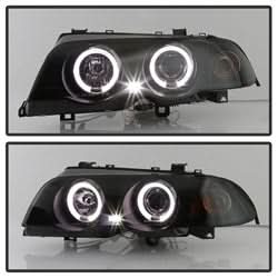 Spyder Signature BMW 320i/323i/325i/325xi/328i/330i/330xi 01 Amber Reflector Halo LED Projector Headlights Black Smoke