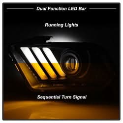 Spyder Ford Mustang 2010-2014 Halogen Model only (Does Not Fit HID Model) Light Bar Projector Headlights - LED Sequential Turn Signals - Black