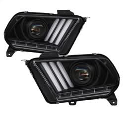 Spyder Ford Mustang 2010-2014 Halogen Model only (Does Not Fit HID Model) Light Bar Projector Headlights - LED Sequential Turn Signals - Black