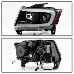 Spyder Signature Jeep Grand Cherokee 11-13 Black Light Bar Projector Headlights Halogen Models Only Will Not Fit Xenon/HID Model