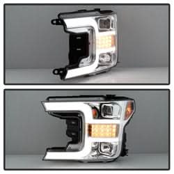 Spyder Ford F150 18-19 Halogen Model Only Projector Headlights - LED Sequential Turn Signal - Signal-LED - Chrome