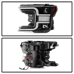 Spyder Ford F150 18-19 Halogen Model Only Projector Headlights - LED Sequential Turn Signal - Signal-LED - Black