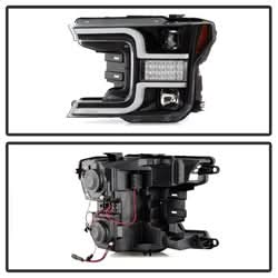 Spyder Ford F150 18-19 Halogen Model Only Projector Headlights - LED Sequential Turn Signal - Signal-LED - Black