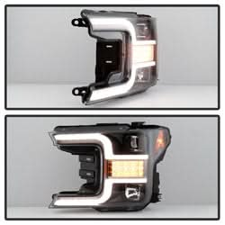 Spyder Ford F150 18-19 Halogen Model Only Projector Headlights - LED Sequential Turn Signal - Signal-LED - Black
