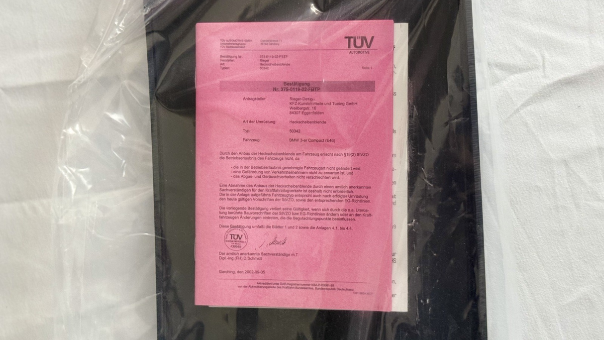 BMW E46 Coupe Rieger Rear Window Cover *READ DESCRIPTION