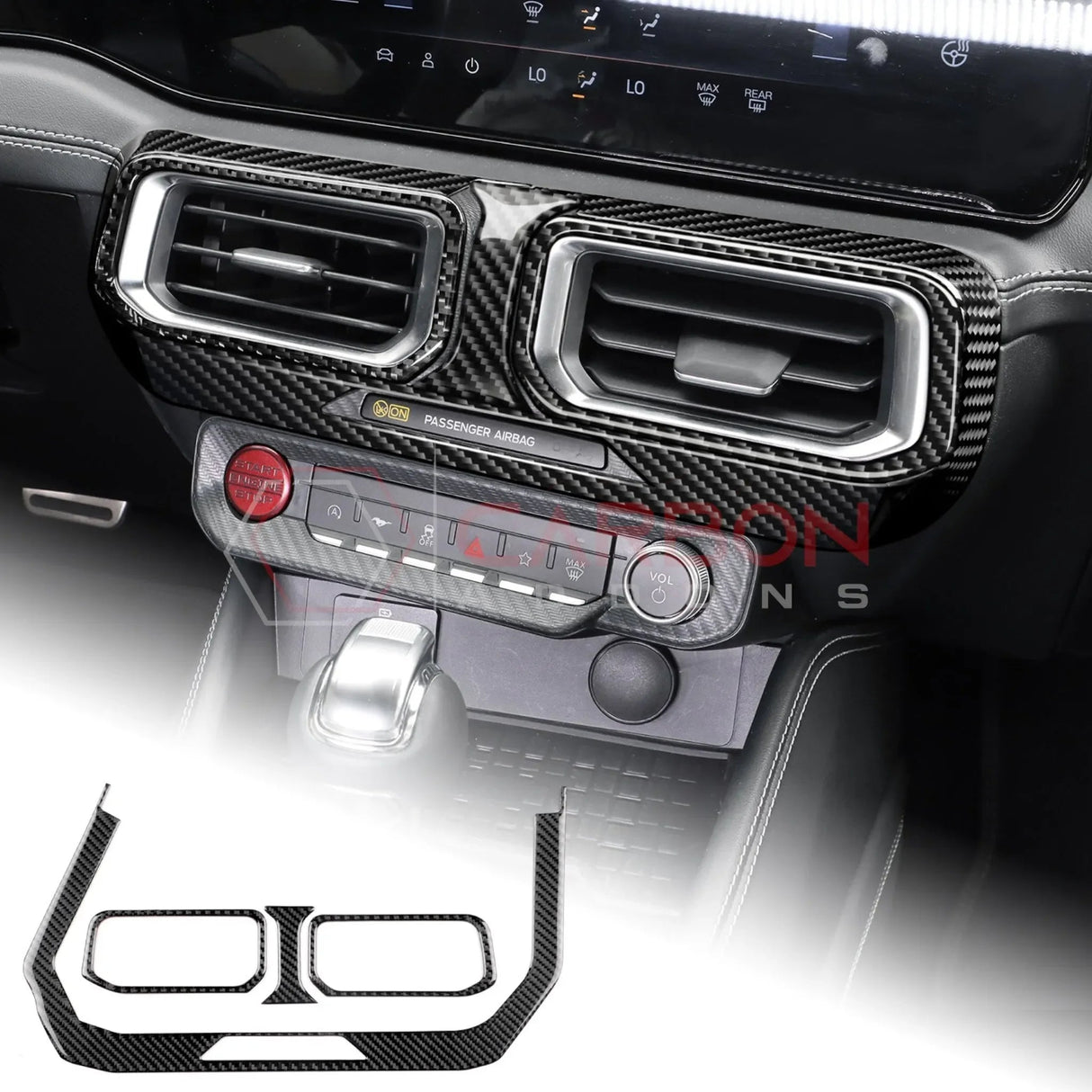 Real Carbon Fiber Center Dashboard A/C Vent Trim Overlays for 2024+ Ford Mustang