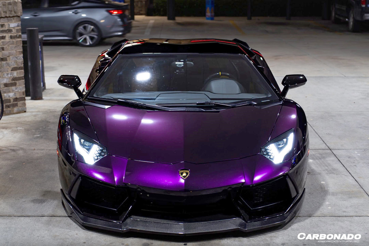 2011-2016 Lamborghini Aventador Style Carbon Fiber Front Lip Carbonado (DM) Fits: LP700 Coupe and Roadster