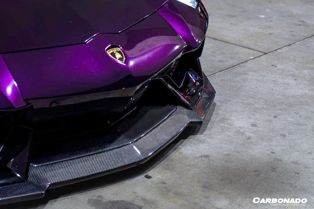 2011-2016 Lamborghini Aventador Style Carbon Fiber Front Lip Carbonado (DM) Fits: LP700 Coupe and Roadster