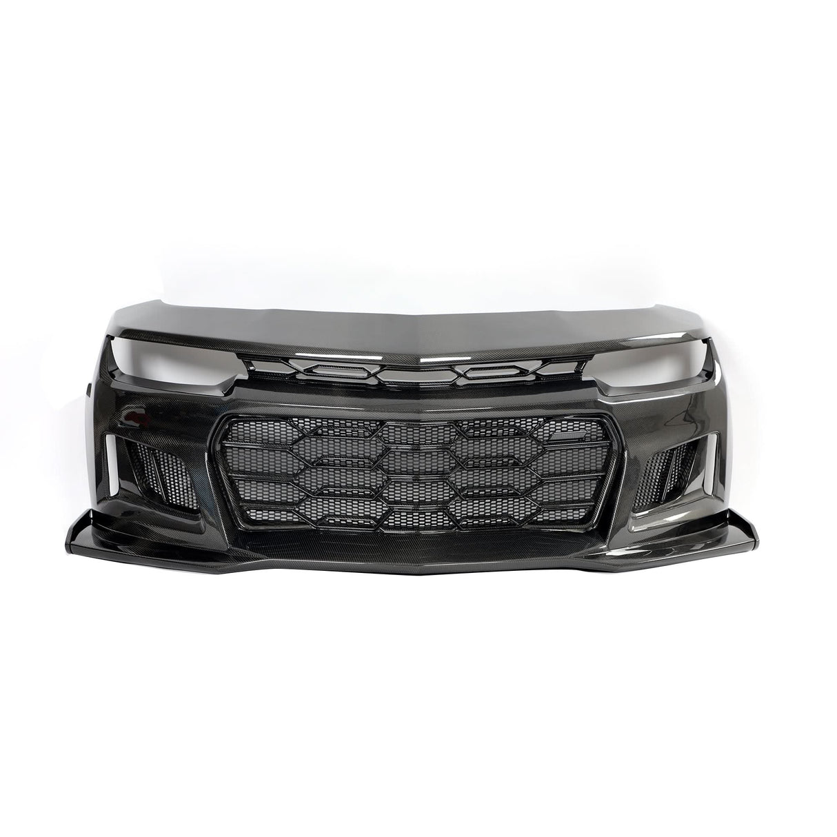 2010-2015 Chevy Camaro Black Panther 1PC Full Gloss Carbon Fiber Track Package Front Bumper Conversion