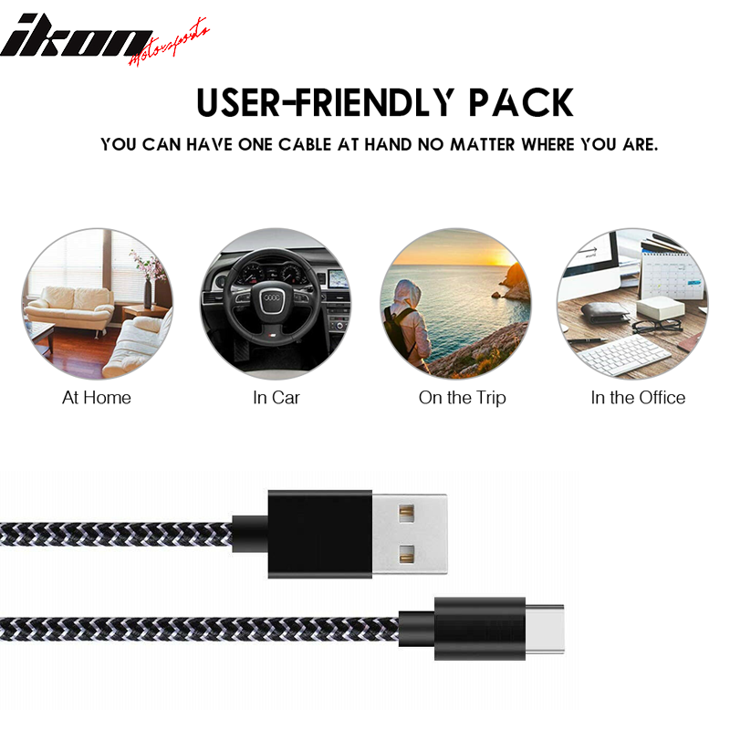 Type C USB Charge Cable Fast Charging Data Sync Cable Nylon 6Ft 2Pcs