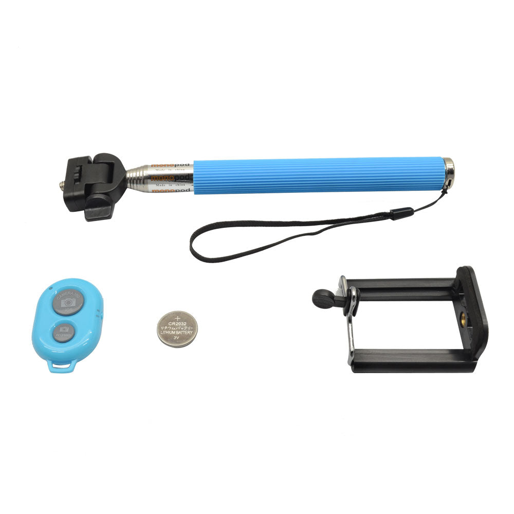 Blue Remote Bluetooth Selfie Stick Tripod Holder