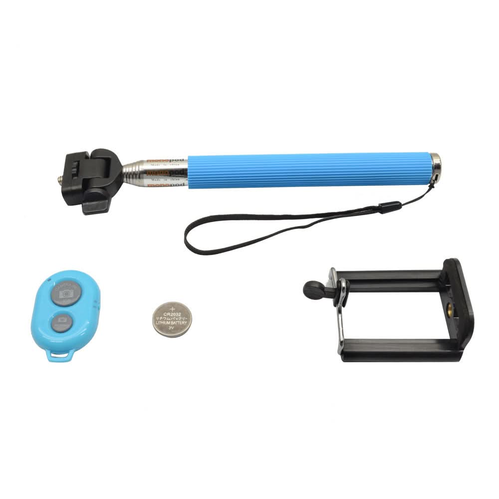 Blue Remote Bluetooth Selfie Stick Tripod Holder