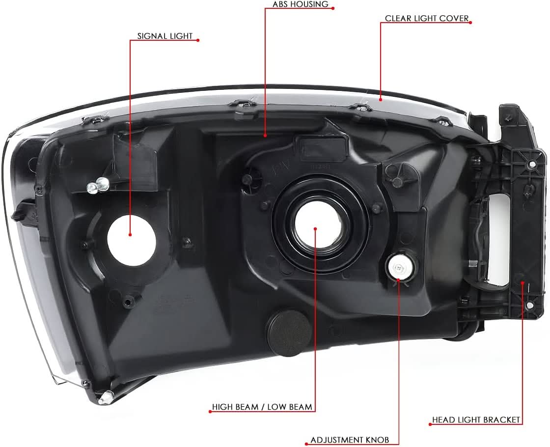 Auto Dynasty Factory Style Headlights Compatible With 0609 Dodge Ram 1500 2500 3500 Driver And Passenger Side Clear Lens Chrome Housing