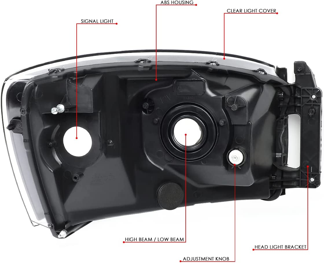 Auto Dynasty Factory Style Headlights Compatible With 0609 Dodge Ram 1500 2500 3500 Driver And Passenger Side Clear Lens Chrome Housing