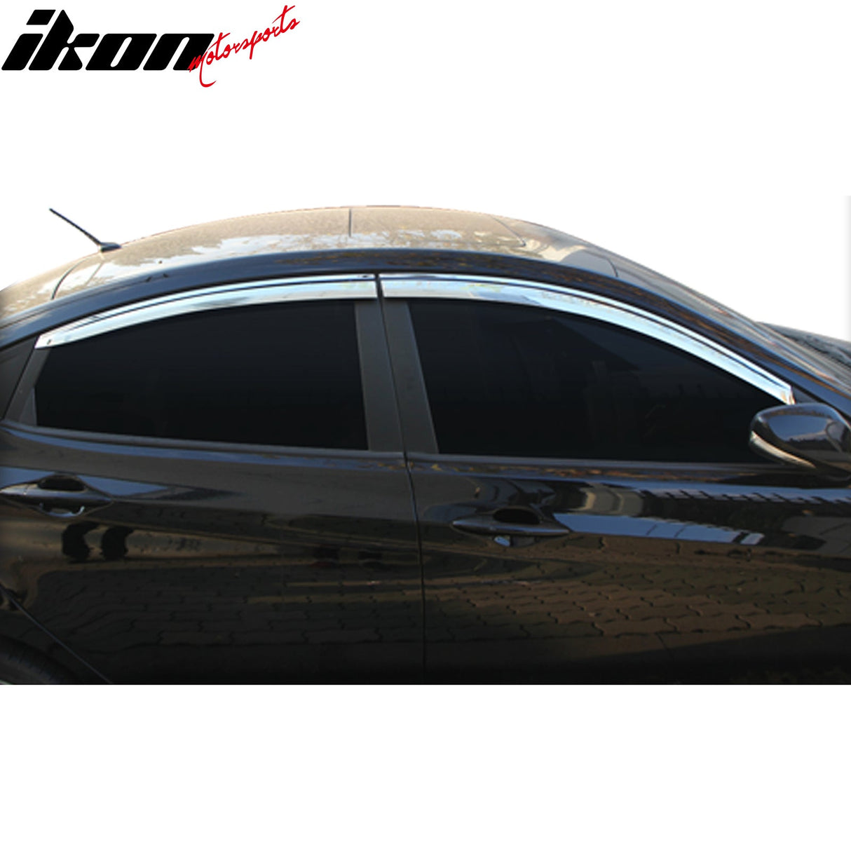 2012-2017 Hyundai Accent Sedan Chrome ABS Window Visors Tape On 4PCS