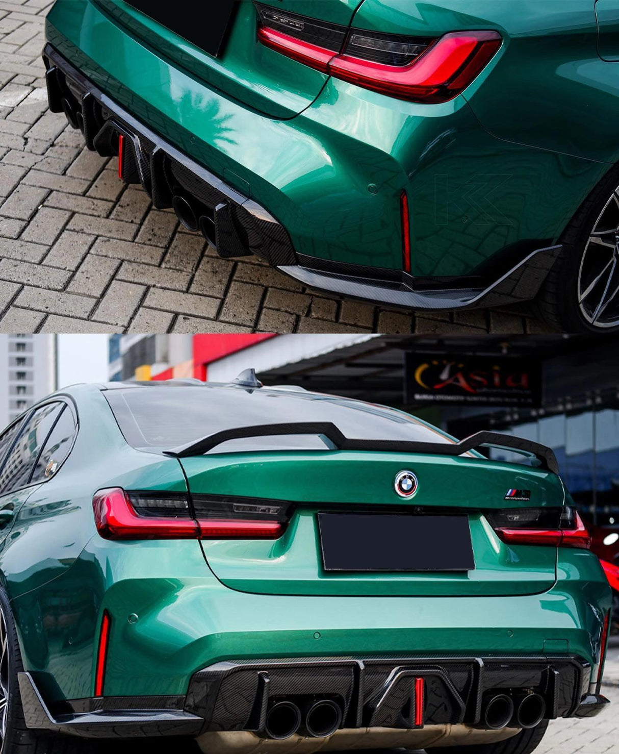 BMW 3 Series G80 M3 G82 G83 M4 Carbon Fiber Rear Diffuser with LED Lights (2019 - 2024) - K2 Industries