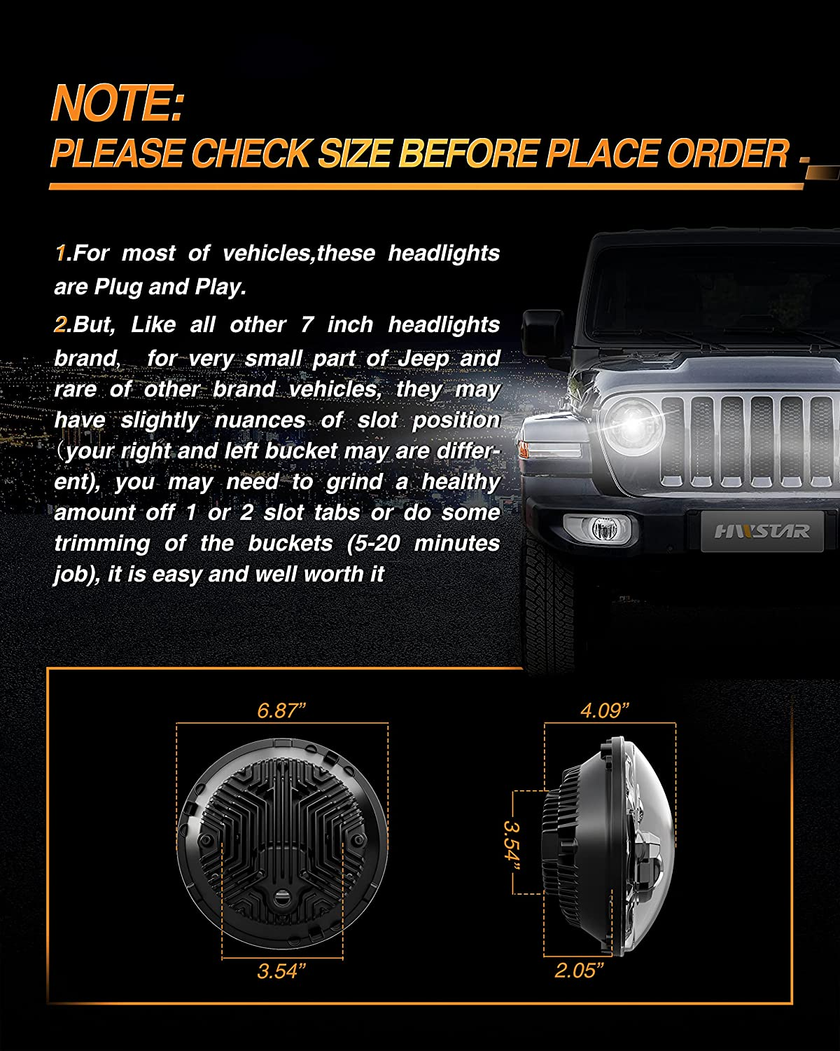 Hwstar 7 Inch Round LED Headlights 600 Brighter Anti Glare Compatible With Jeep Wrangler Jk Jku Tj Lj Chevy Ford Gmc Dodge Mazda Nissan Mack Vw Etc Dot Approved H6024 Hilow Sealed Beam
