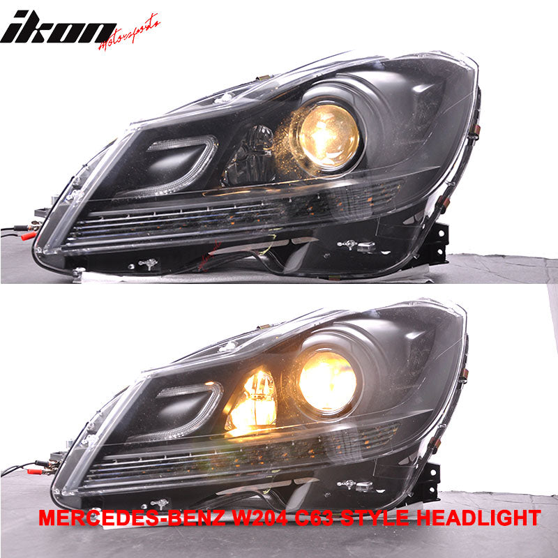 Fits 12-14 W204 C-Class Black Series CF Hood + Projector DRL Headlight