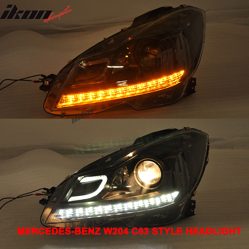 Fits 12-14 W204 C-Class Black Series CF Hood + Projector DRL Headlight