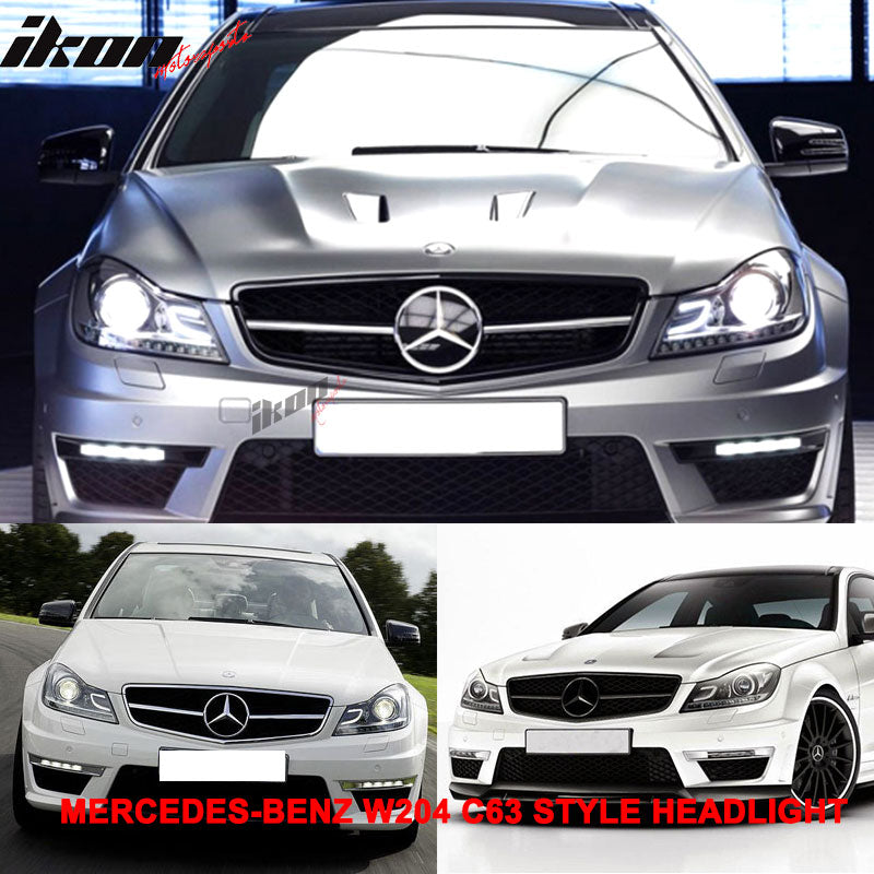 Fits 12-14 W204 C-Class Black Series CF Hood + Projector DRL Headlight