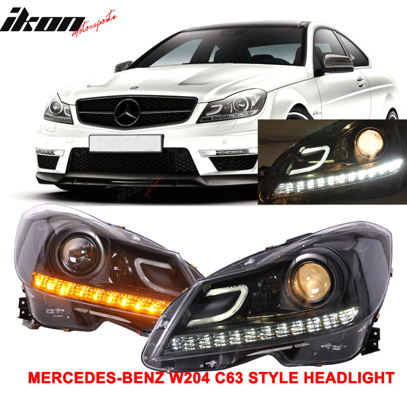 Fits 12-14 W204 C-Class Black Series CF Hood + Projector DRL Headlight