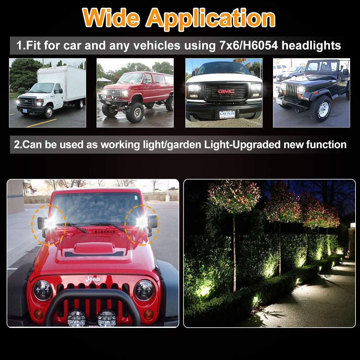 H5054 Kaslight 5x7 LED Headlights 7x6 Highlow Beam Sealed H4 9003 6054 Socket For Jeep Wrangler Yj Xj S10 Pickup Chevy Blazer Express Vancherokee Truck Ford E250