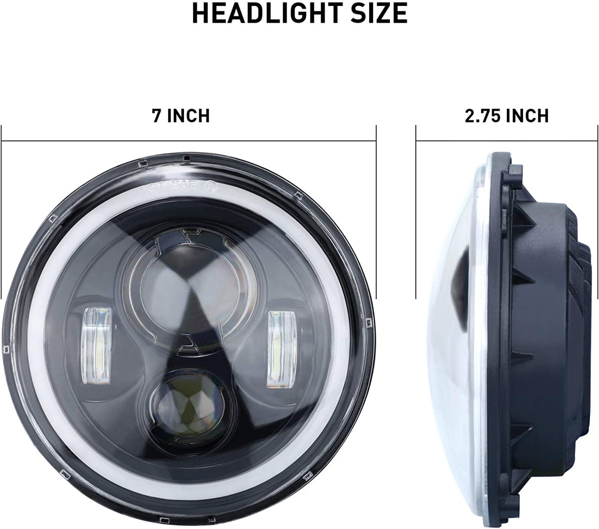 7 Inch H6024 Round LED Headlights Black High Low Sealed Beam H4h13 Adapter Compatible With Jeep Wrangler Jk Tj Lj Cj Hummber H1 H2 Pair