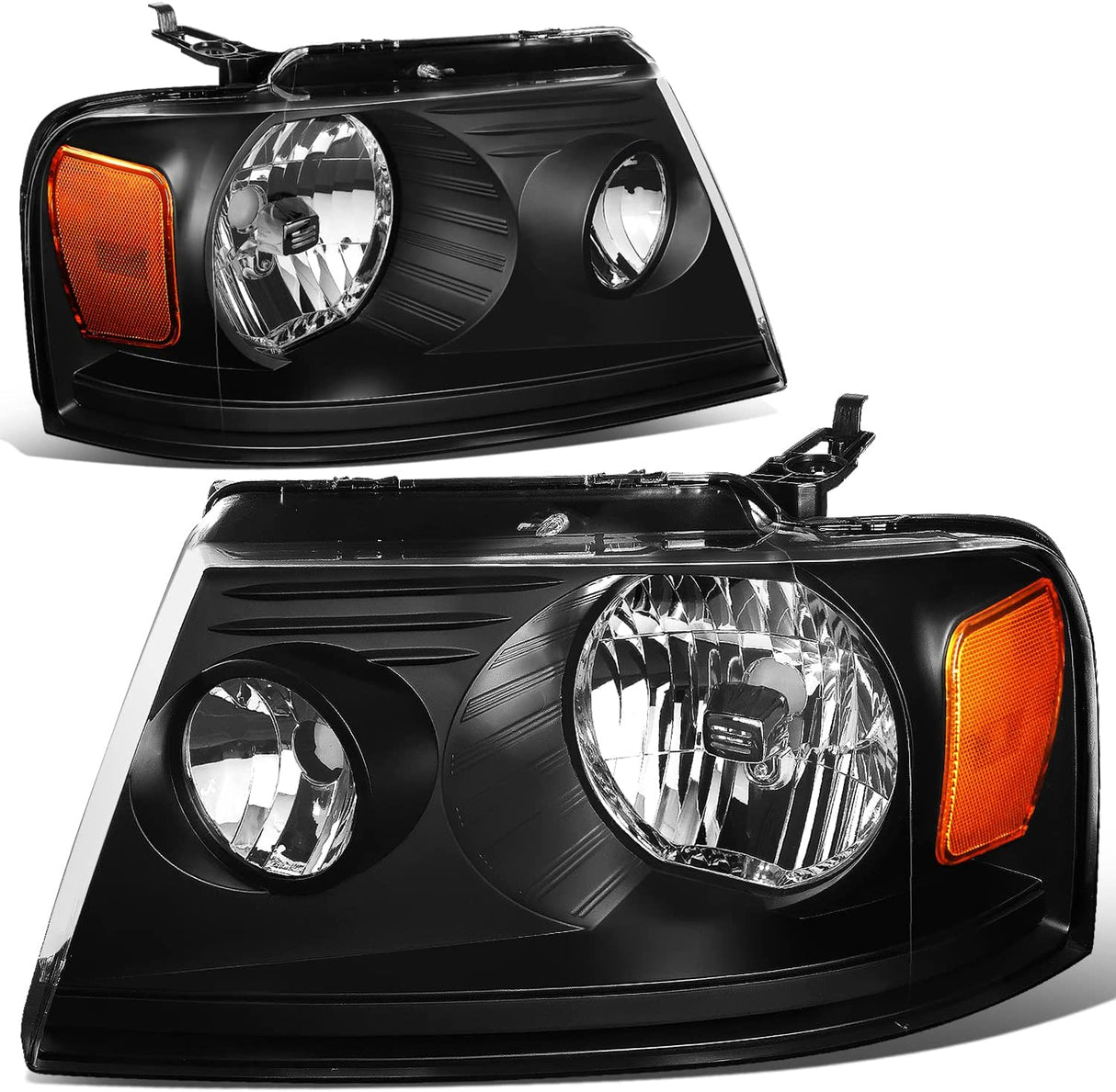 DNA MOTORING HL-OH-F1504-CH-AM Chrome Amber Headlights Replacement Compatible with 04-08 F-150/06-08 Mark LT