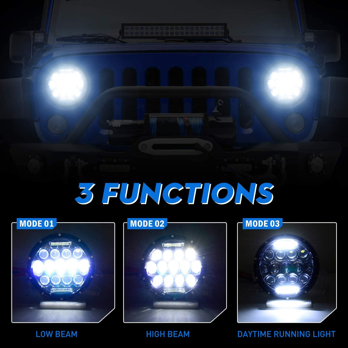 Aaiwa 7 Inch Round LED Headlight Daytime Running Light Dlr High Low Beam For Car Motorcycle With H4 H13 Adapter 2 Pack