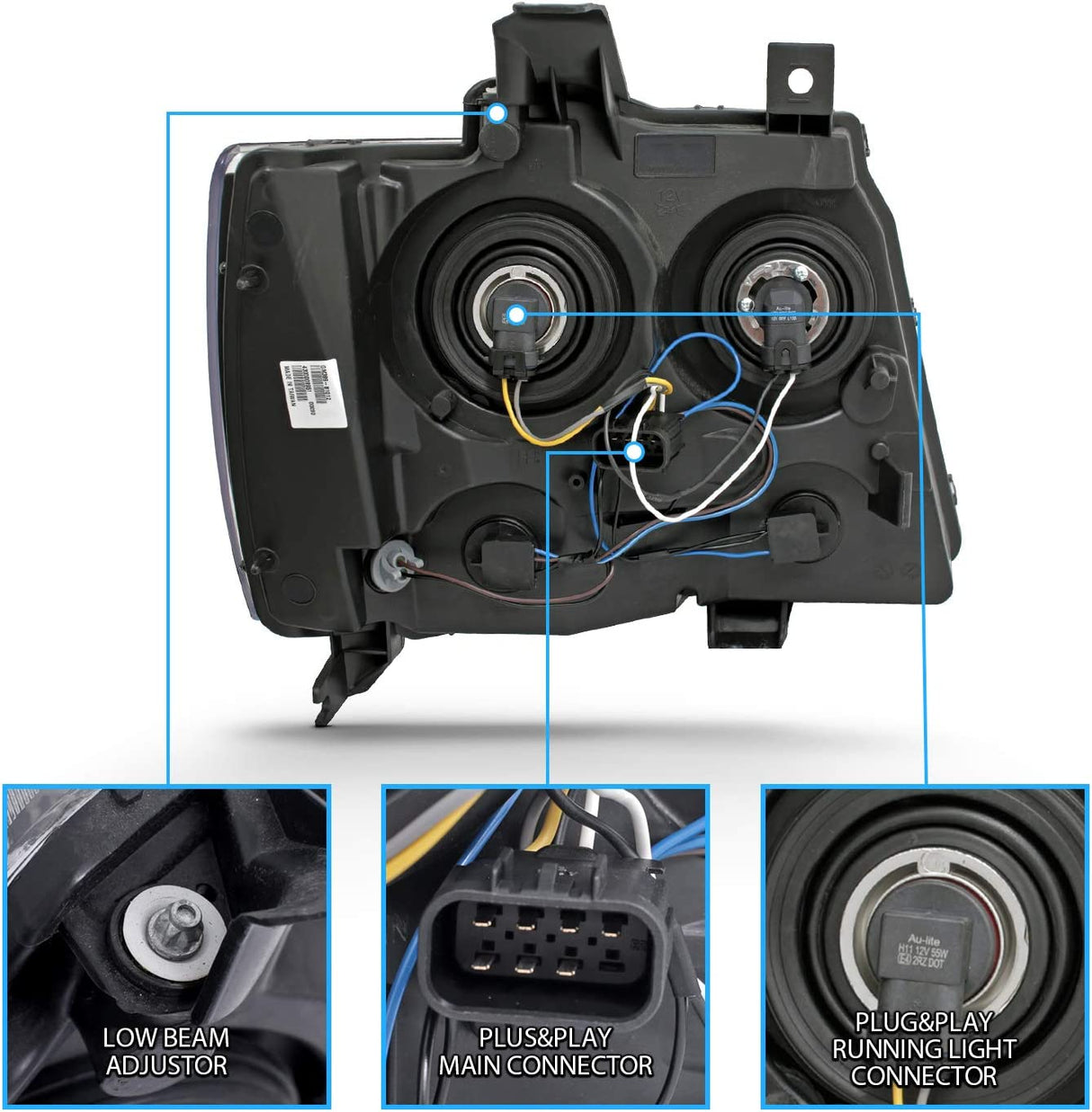 Amerilite Black Replacement Headlights For Chevy Tahoe Suburban Avalanche Pair Driver And Passenger Side Housing