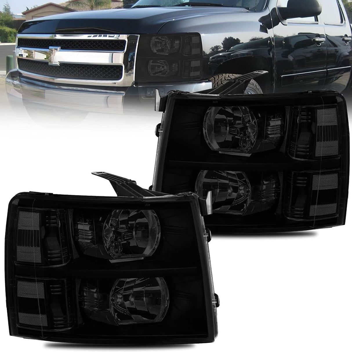 MOSTPLUS Headlight Assembly Compatible with Chevy Chevrolet Silverado 1500 2500 3500 with Black Housing, Clear Lens, Amber Reflector