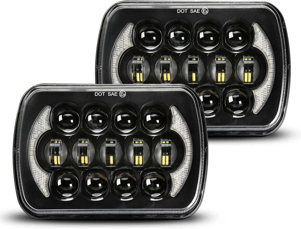 Lxlight Pair 5x7 6x7 High Low Beam LED Headlights Compatible With Jeep Wrangler Yj Cherokee Xj H6054 H6054ll 69822 6052 6053 Angel Eyes Drl Black 105w