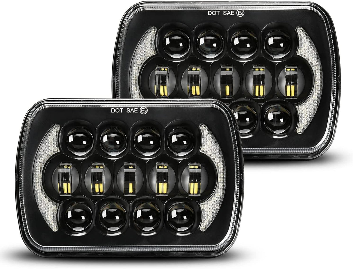 Lxlight Pair 5x7 6x7 High Low Beam LED Headlights Compatible With Jeep Wrangler Yj Cherokee Xj H6054 H6054ll 69822 6052 6053 Angel Eyes Drl Black 105w