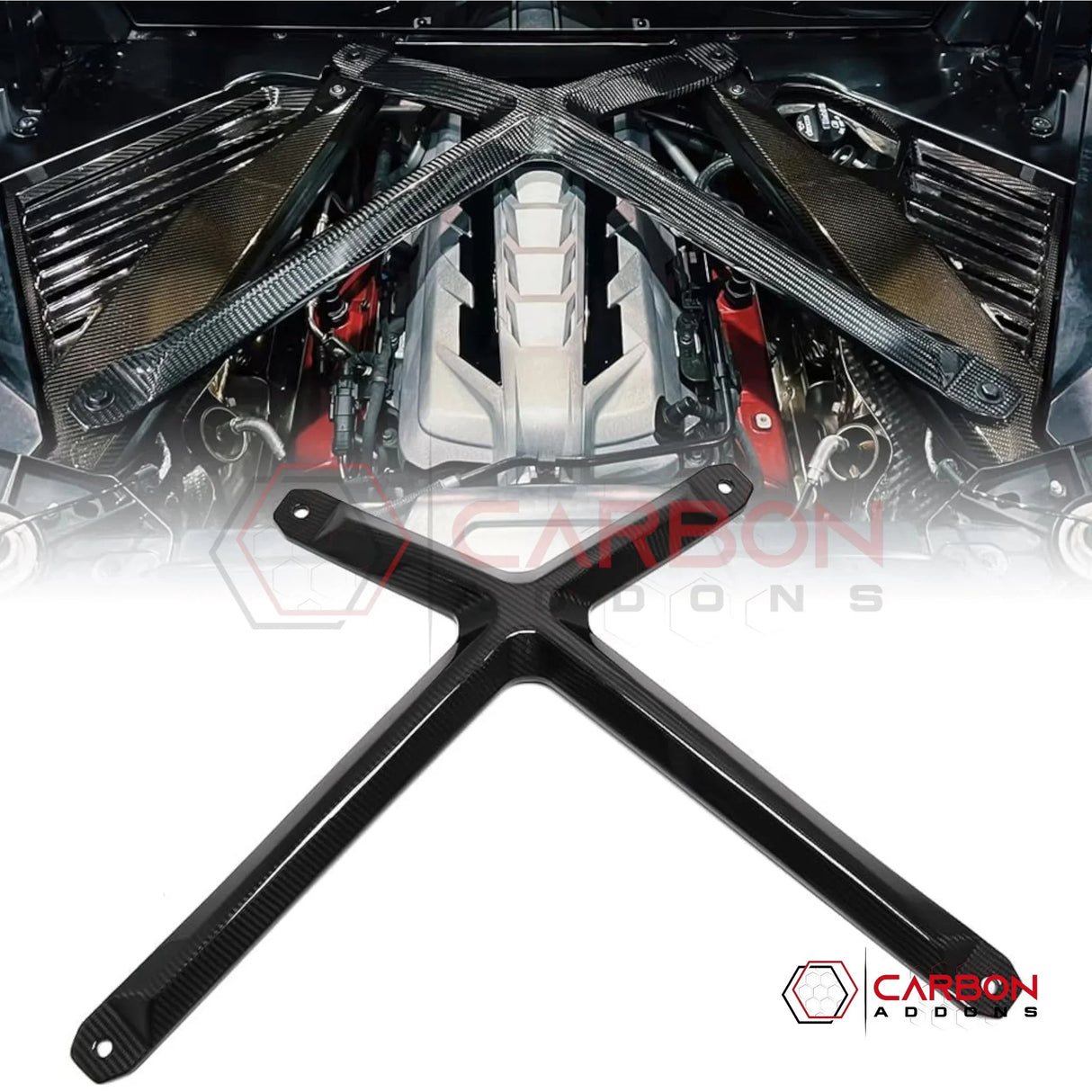 Carbon Fiber Engine Bay X-Brace for Corvette C8 Coupe Stingray Z51 (2020–2025)