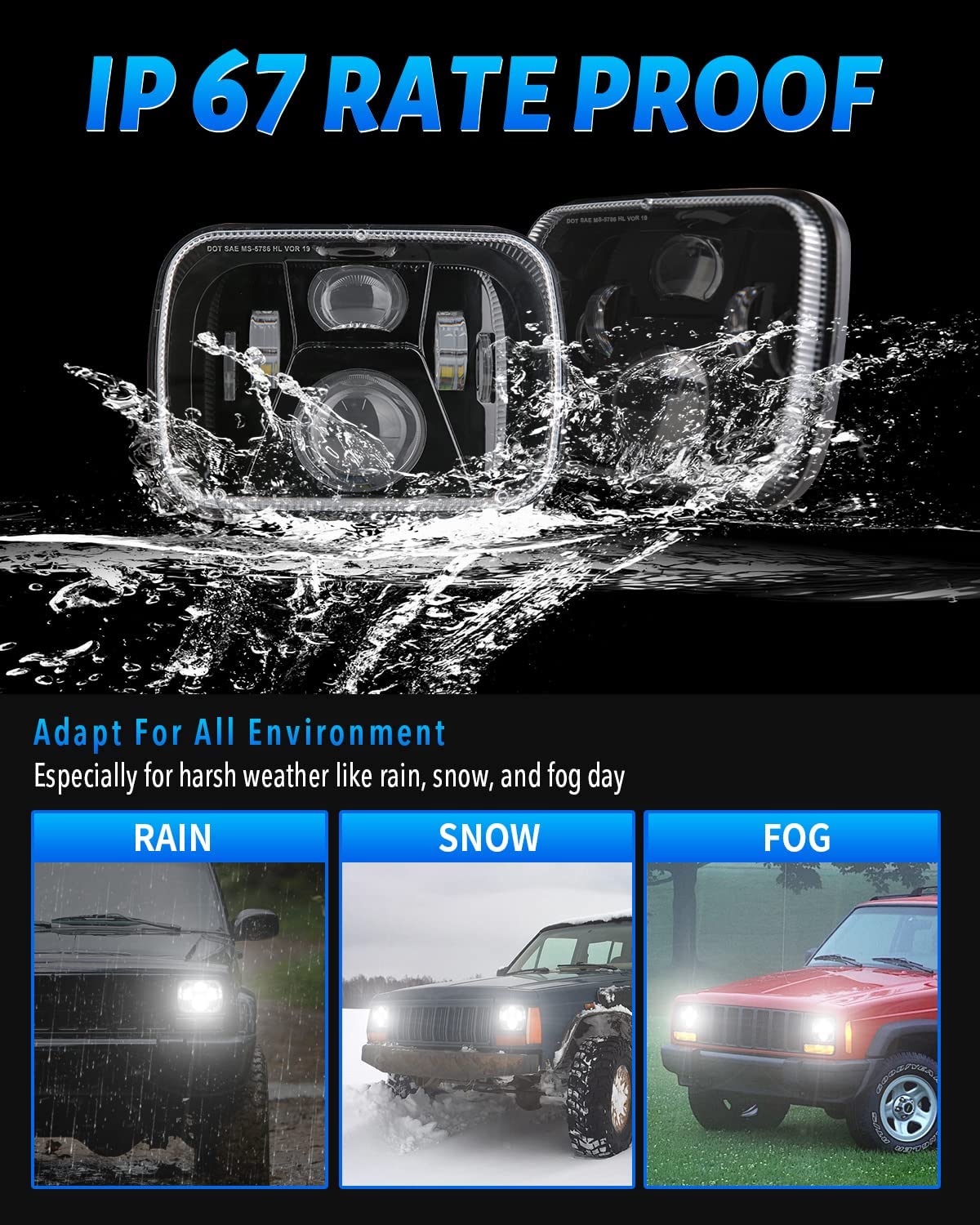 7x6 5x7 H6054 LED Headlights H6054 High Low Sealed Beam DOT 110W 8400lm Compatible with Jeep Cherokee XJ Wrangler YJ Comanche MJ GMC Savana Safari Ford Replacement Black