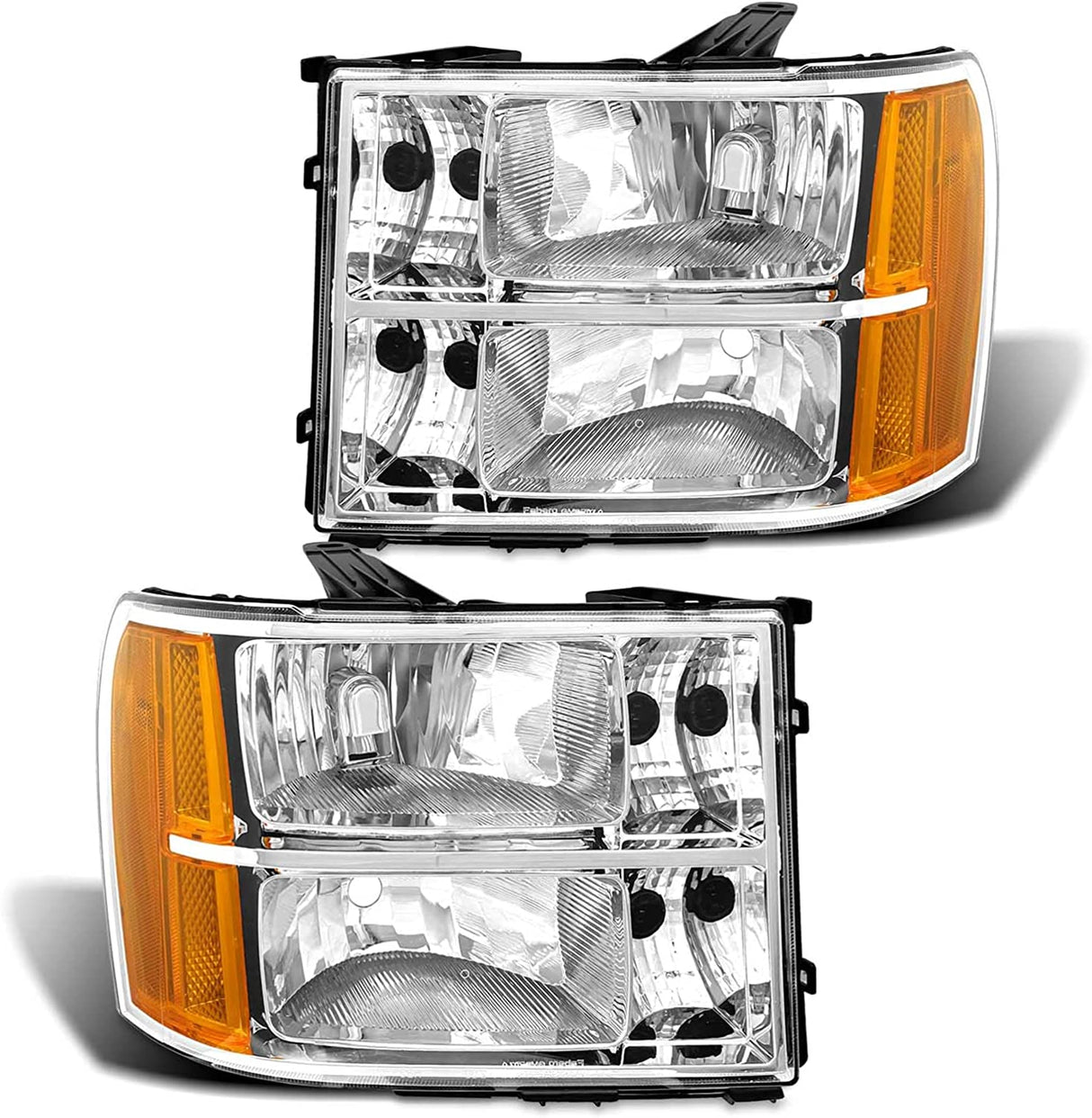 2007-2014 Sierra Headlight Assembly Compatible with 2007-2014 GMC Sierra 1500 / 07-14 GMC Sierra 2500HD 3500HD Chrome Housing with Amber Reflector Replacement Left and Right