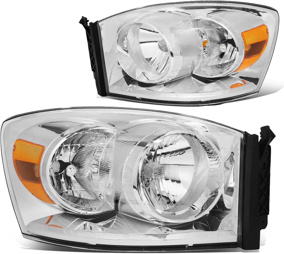 Auto Dynasty Factory Style Headlights Compatible With 0609 Dodge Ram 1500 2500 3500 Driver And Passenger Side Clear Lens Chrome Housing
